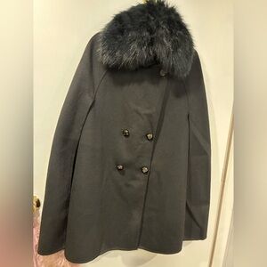 Nanette Lepore Black Cape with Faux Fur Collar